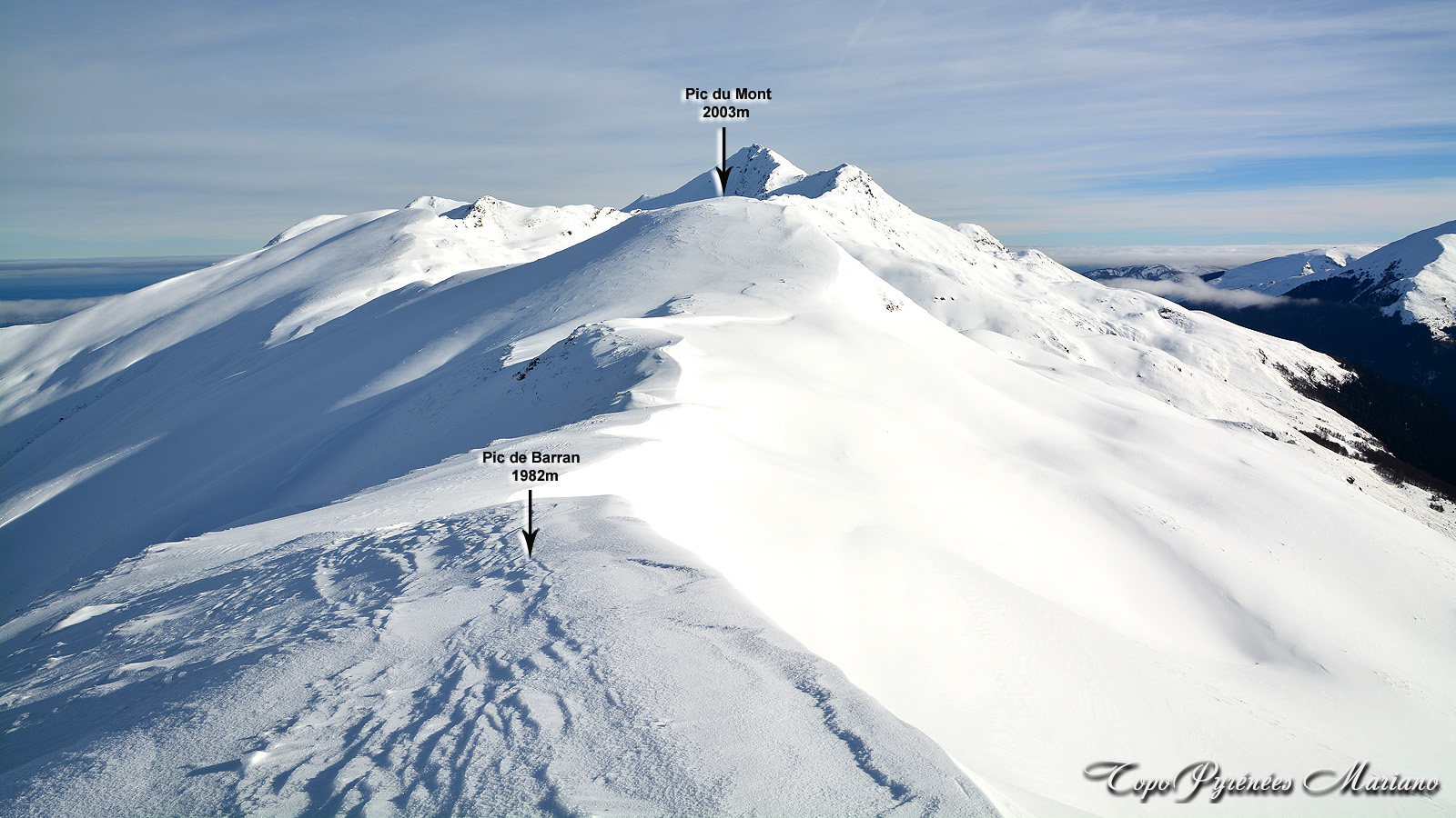 Raquettes Pic de Barran (1982m) et Pic du Mont (2003m)