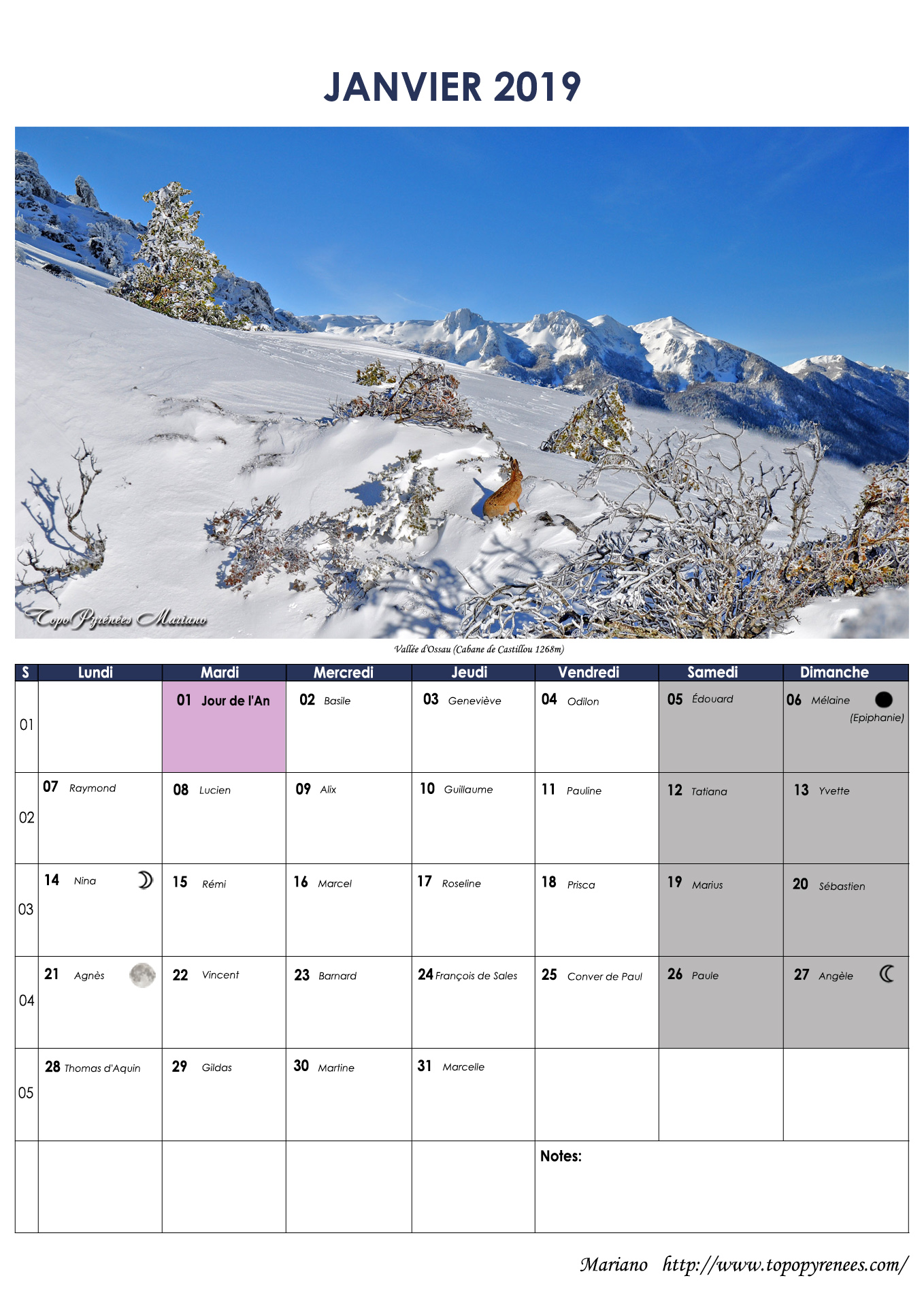Calendrier TopoPyrénées Année 2019