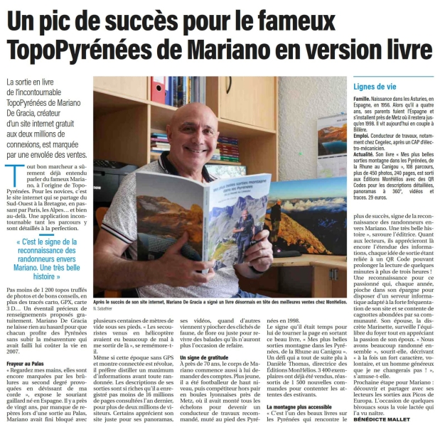 Un pic de succès pour le fameux Topopyrénées de Mariano en version livre