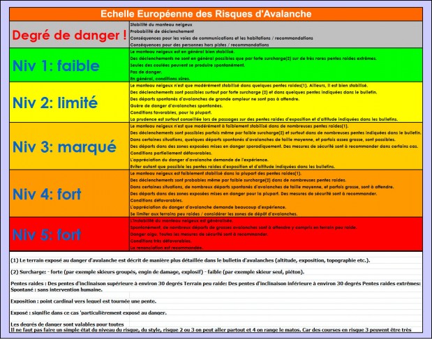 Echelle Europeenne risques Avalanche